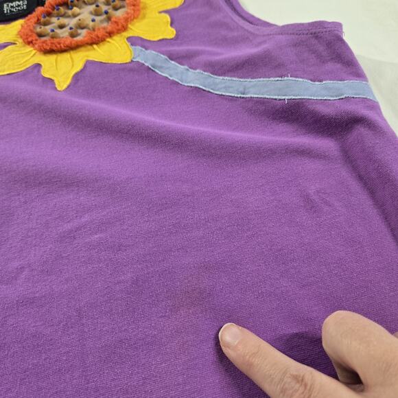 Vintage 90's Emma Tricot Purple Sunflower Tank Sleeveless Top Shirt Beaded Artsy - Picture 6 of 8
